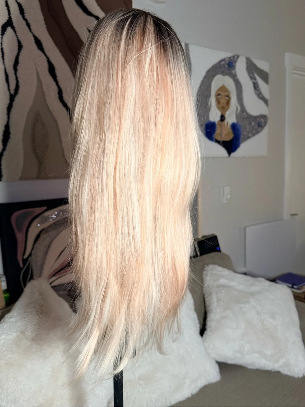 Blonde Ombre Long Straight Wig with Bangs - Neutral Roots